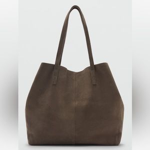 Mango Suede Shopper Bag in Khaki
